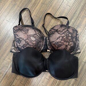 VS BioFit Lot: 2 Push-Up Multiway Bras 36DD 38DD Black Lace & Smooth